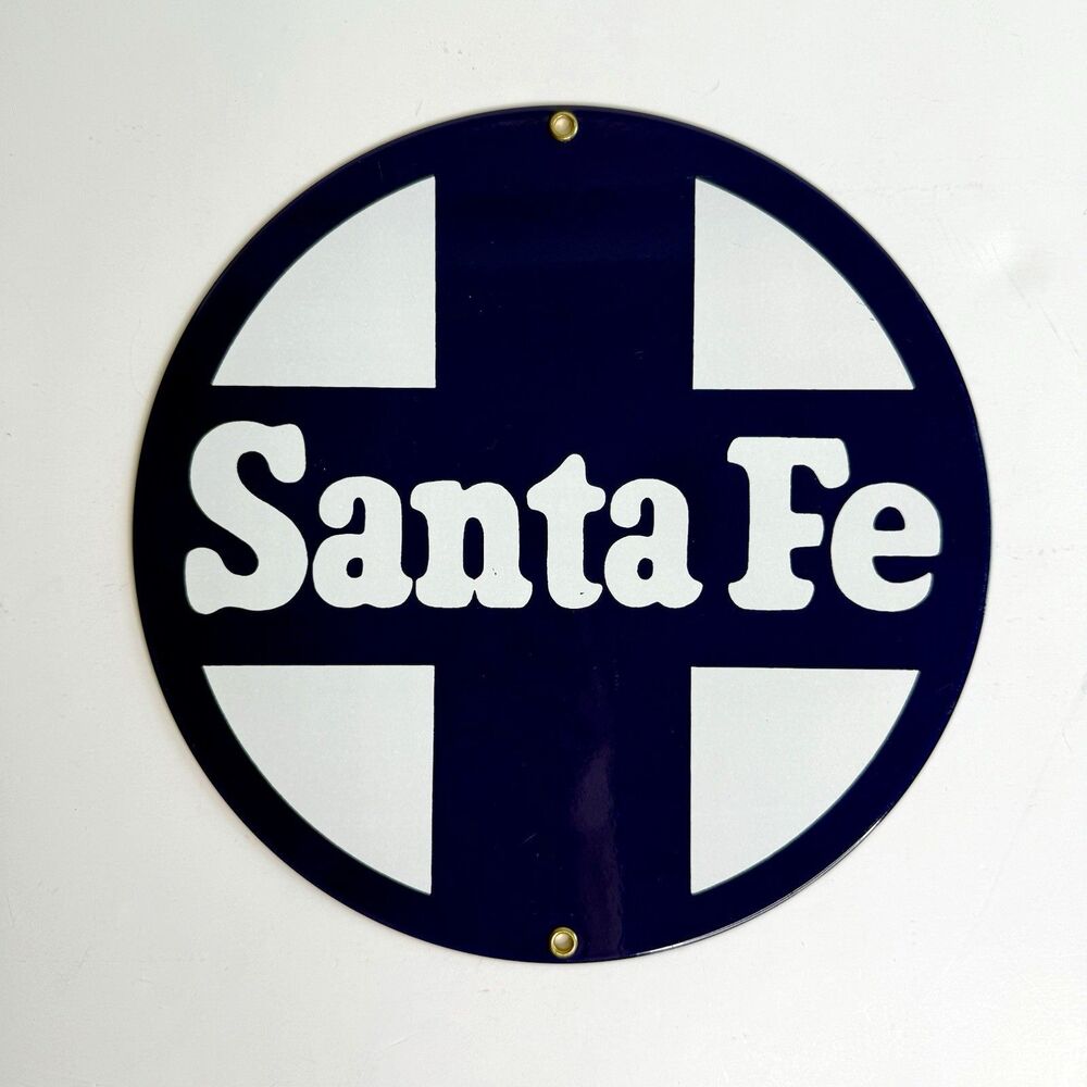 Santa Fe Railroad Blue ANDE ROONEY Porcelain Enamel Reproduction Train Sign 10"